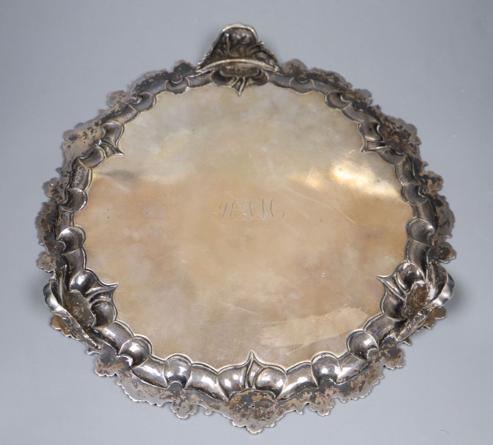 A Victorian silver salver, Edward & John Barnard, London 1854, 32cm, 30.5oz.